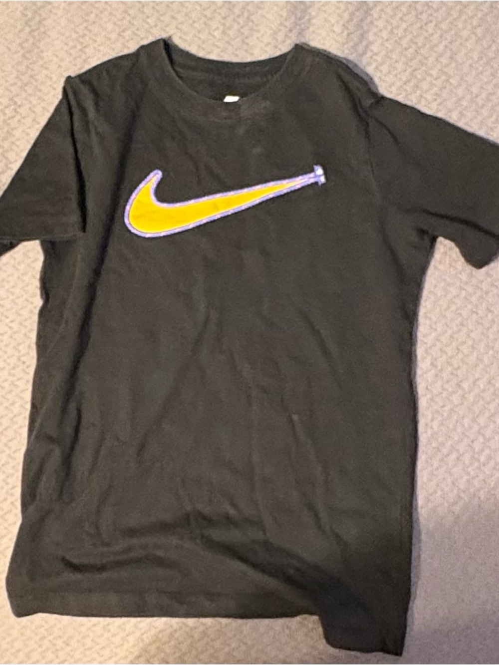 Nike Kids Black Tee with Yellow and Purple Swoosh